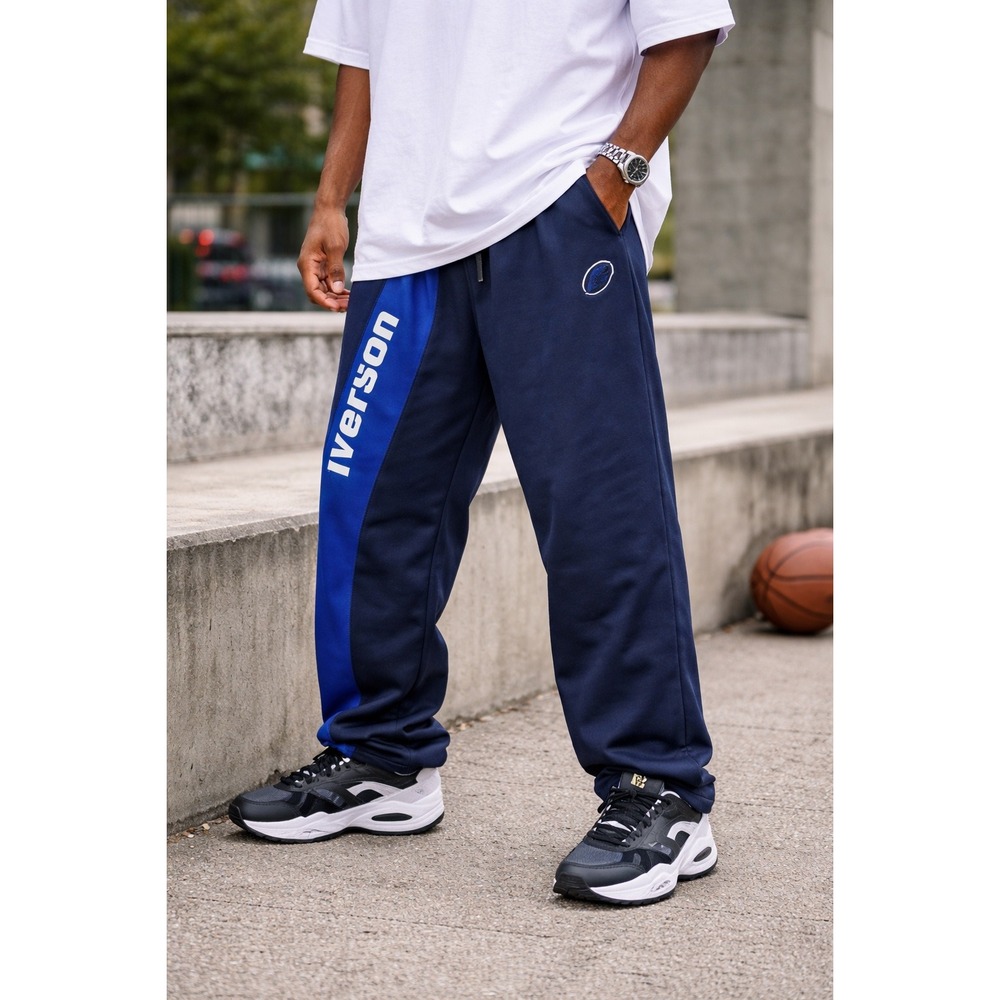 Reebok I3 Allen Iverson Track Pants Mens 2XL Y2K Basketball Warm Up Blue Baggy